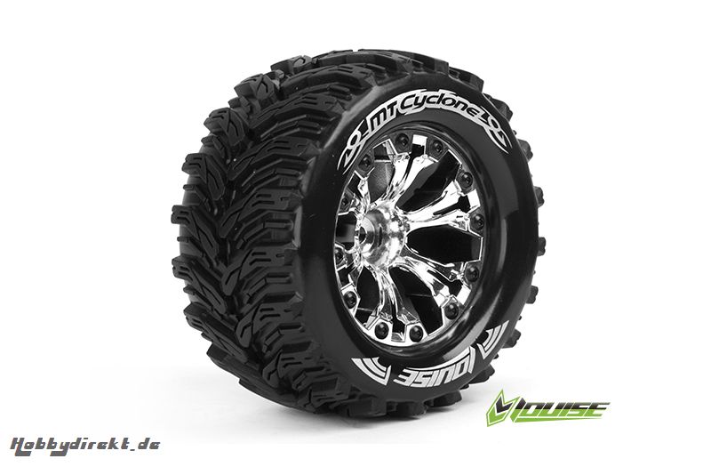 Louise RC - MT-CYCLONE - 1-10 Monster Truck Reifen - Fertig Verklebt - Soft - 2.8 Felgen Chrom - BB - GP JATO 2WD Vorder - GP STAMPEDE 2WD Vorder - G