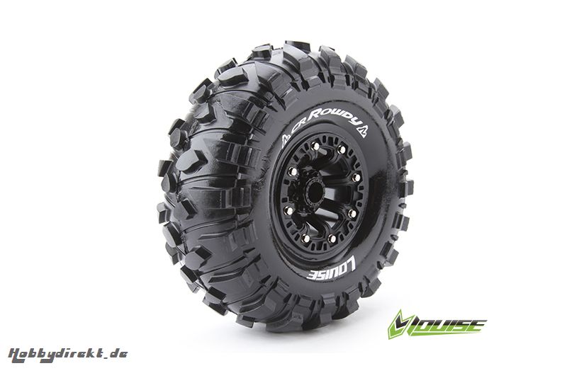 Louise RC - CR-ROWDY - 1-10 Crawler Reifen - Fertig Verklebt - Super Soft - 2.2 Felgen Schwarz - Hex 12mm - 1 Paar LR-T3238VB