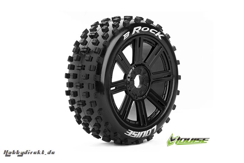 Louise RC - B-ROCK - 1-8 Buggy Reifen - Fertig Verklebt - Soft - Speichen Felgen Schwarz - Hex 17mm - 1 Paar LR-T3270SB