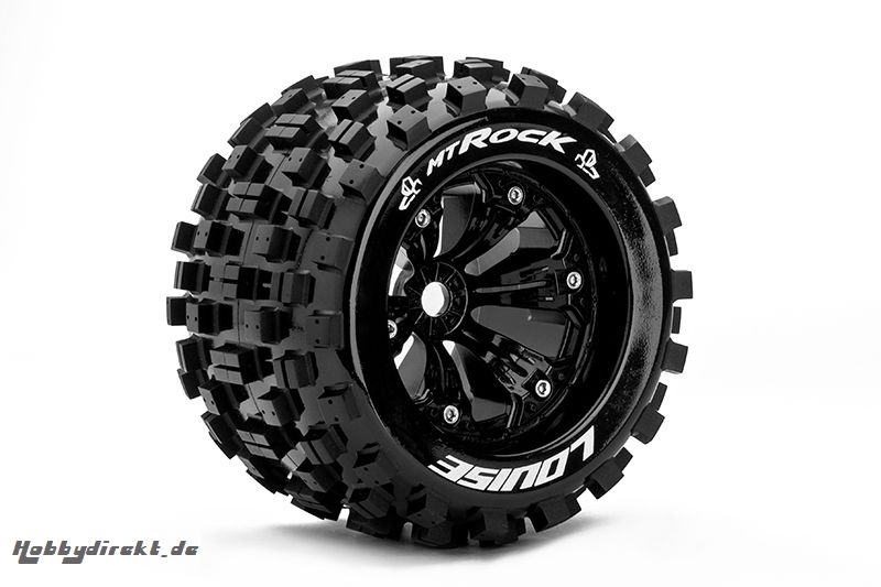 Louise RC - MT-ROCK - 1-8 Monster Truck Reifen - Fertig Verklebt - Medium - 3.8 Felgen Schwarz - 1/2-Offset - EP E-REVO Vorder - Hinten - EP SUMMIT