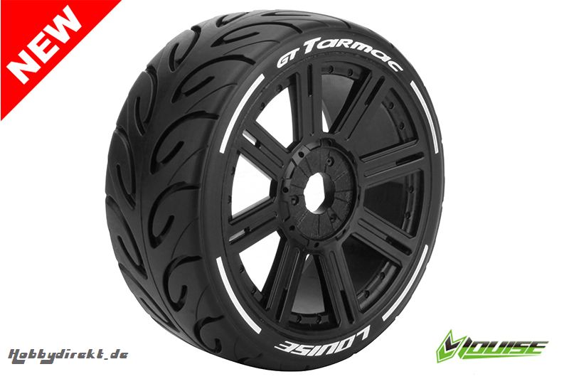 Louise RC - GT-TARMAC - MFT Technology - 1-8 Buggy Reifen - Fertig Verklebt - Super Soft - Speichen Felgen Schwarz - Hex 17mm - 1 Paar LR-T3285VB