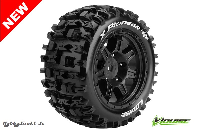 Louise RC - X-PIONEER - X-Maxx Reifen - Fertig Verklebt - SPORT - Felgen Schwarz - Hex 24mm - 1 Paar LR-T3296B