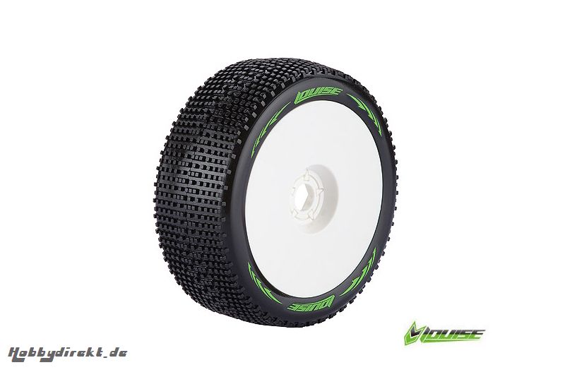 Louise RC - B-GROOVE - 1-8 Buggy Reifen - Fertig Verklebt - Super Soft - Felgen Weiss - Hex 17mm - 1 Paar LR-T370VW