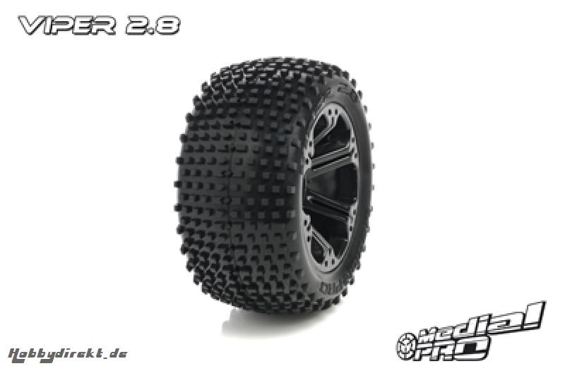 Medial Pro - Sport Reifen und Felgen verklebt - Viper 2.8 - Schwarze Felgen - Vorder Jato, Nitro Sport, Nitro Rustler MP-5525