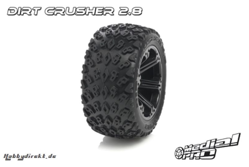 Medial Pro - Sport Reifen und Felgen verklebt - Dirt Crusher 2.8 - Schwarze Felgen - Hinter Rustler/VXL, Stampede/VXL MP-5645