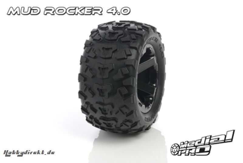 Medial Pro - Sport Reifen und Felgen verklebt - Mud rocker 4.0 - Schwarze Felgen - 17mm Sechskant - Summit, Revo + Maxx Serien MP-5815