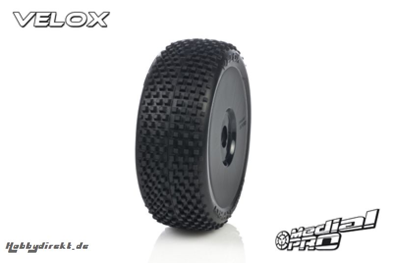 Medial Pro - Racing Reifen und Felgen verklebt - Velox - M2 Medium - Buggy 1/8 - 17mm Sechskant - Weisse Felgen MP-6405-M2