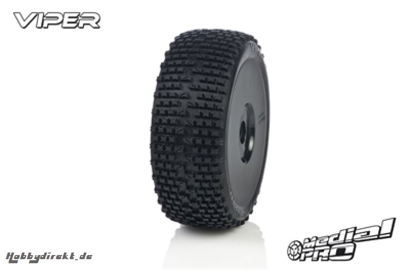 Medial Pro - Racing Reifen und Felgen verklebt - Viper - M4 Super Soft - Buggy 1/8 - 17mm Sechskant - Weisse Felgen MP-6425-M4