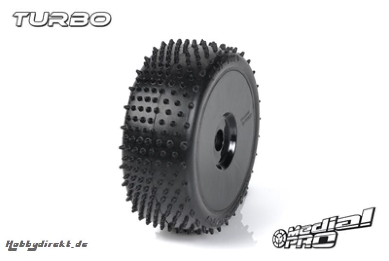 Medial Pro - Racing Reifen und Felgen verklebt - Turbo - M3 Soft - Buggy 1/8 - 17mm Sechskant - Weisse Felgen MP-6465-M3