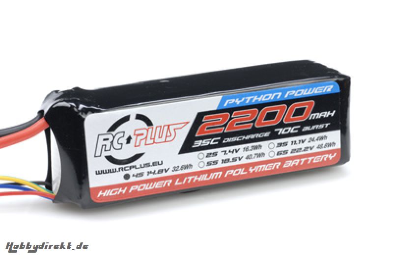 RC Plus - Li-Po Akku - Python Power 35C - 2200 mAh - 4S1P - 14,8V - Deans Stecker RC-A35-2200-4S1P