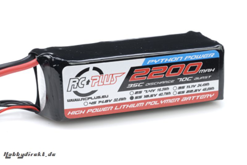 RC Plus - Li-Po Akku - Python Power 35C - 2200 mAh - 5S1P - 18,5V - Deans Stecker RC-A35-2200-5S1P