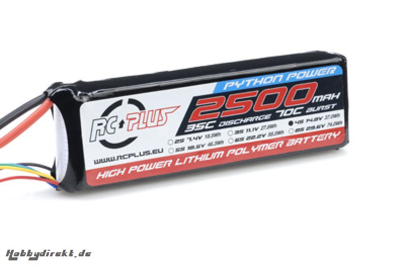 RC Plus - Li-Po Akku - Python Power 35C - 2500 mAh - 4S1P - 14,8V - Deans Stecker RC-A35-2500-4S1P