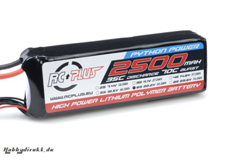 RC Plus - Li-Po Akku - Python Power 35C - 2500 mAh - 6S1P - 22,2V - Deans Stecker RC-A35-2500-6S1P