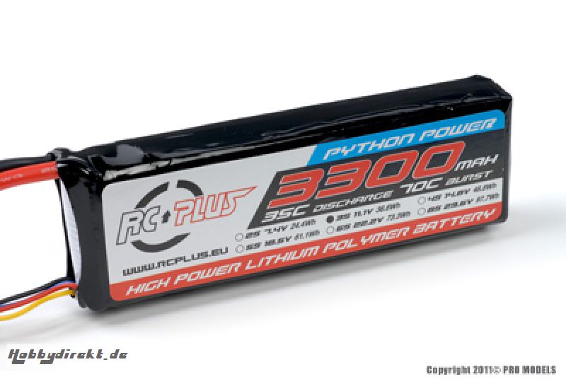 RC Plus - Li-Po Akku - Python Power 35C - 3300 mAh - 3S1P - 11,1V - Deans Stecker RC-A35-3300-3S1P