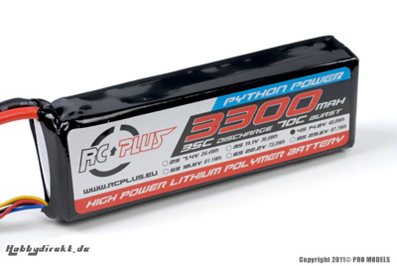 RC Plus - Li-Po Akku - Python Power 35C - 3300 mAh - 4S1P - 14,8V - Deans Stecker RC-A35-3300-4S1P