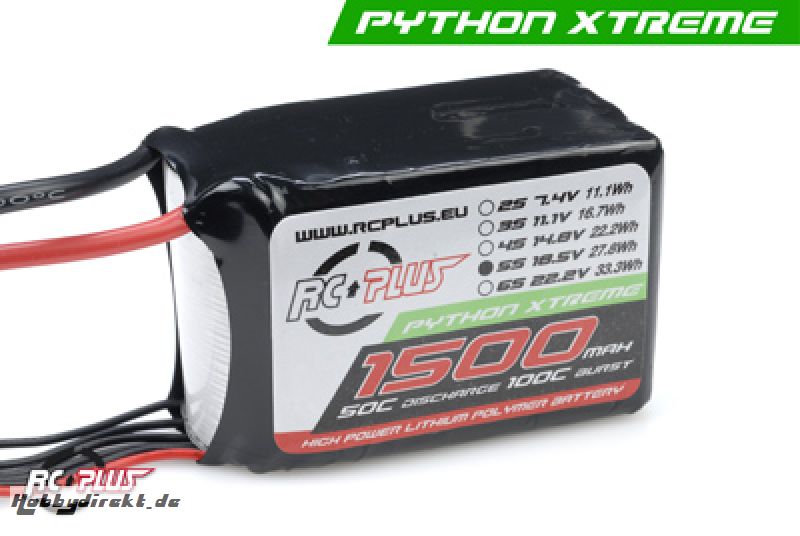 RC Plus - Li-Po Akku - Python X-Treme 55C - 1500 mAh - 5S1P - 18,5V - Deans Stecker RC-A50-1500-5S1P