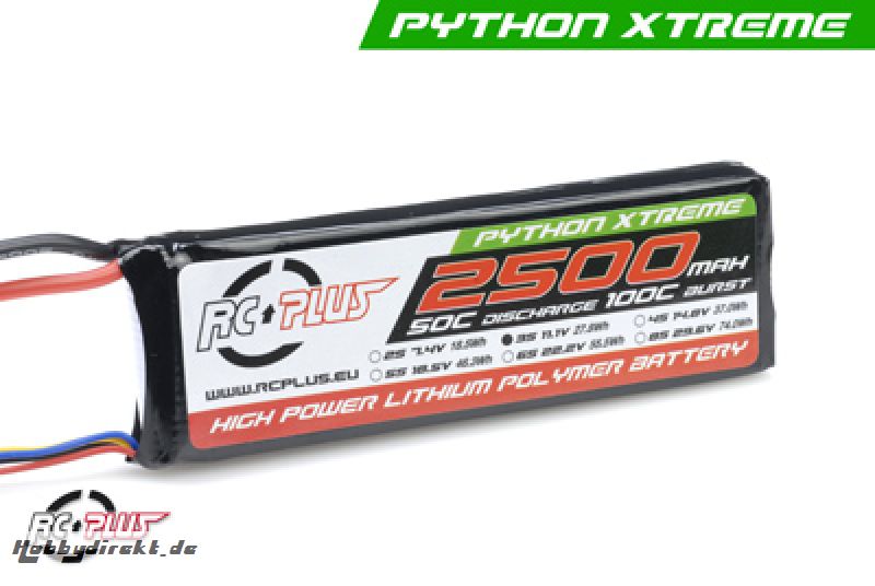 RC Plus - Li-Po Akku - Python X-Treme 55C - 2500 mAh - 3S1P - 11,1V - Deans Stecker RC-A50-2500-3S1P