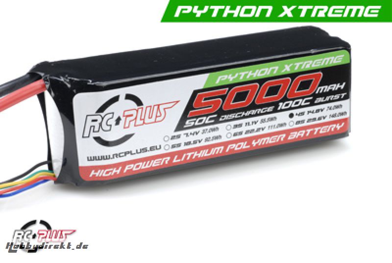 RC Plus - Li-Po Akku - Python X-Treme 55C - 5000 mAh - 4S1P - 14,8V - Deans Stecker RC-A50-5000-4S1P