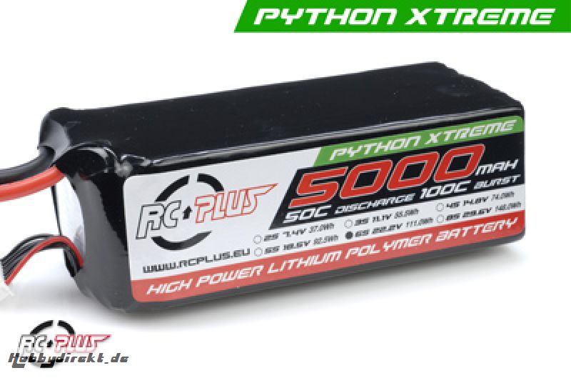 RC Plus - Li-Po Akku - Python X-Treme 55C - 5000 mAh - 6S1P - 22,2V - Deans Stecker RC-A50-5000-6S1P