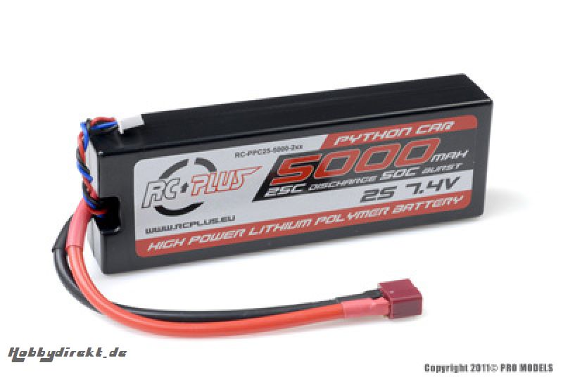 RC Plus - Python Plus Car 25C 5000 Mah 2S 7,4V Hard Case, T-Plug RC-PPC25-5000-2SD