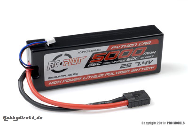 RC Plus - Python Plus Car 25C 5000 Mah 2S 7,4V Hard Case, Traxxas RC-PPC25-5000-2SX