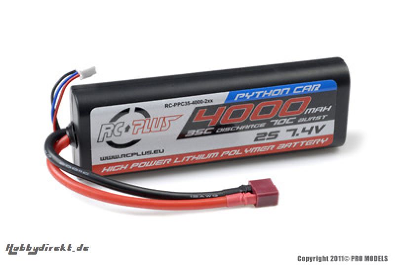 RC Plus - Python Plus Car 35C 4000 Mah 2S 7,4V Hard Case, T-Plug RC-PPC35-4000-2SD