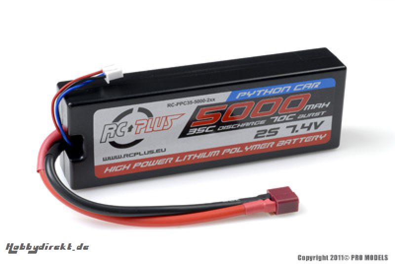 RC Plus - Python Plus Car 35C 5000 Mah 2S 7,4V Hard Case, T-Plug RC-PPC35-5000-2SD