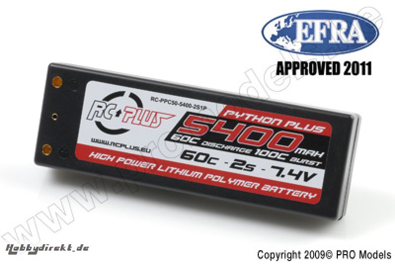 RC Plus - Python Plus Car 60C 5400 Mah 2S 7,4V Hard Case, 4mm Bullet Conn. RC-PPC50-5400-2S