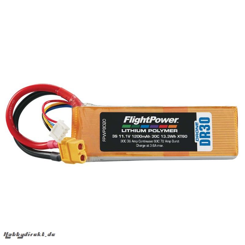 Flightpower LIPO DRONE 11.1V 1200mAh 30C XT6 FPWP8020