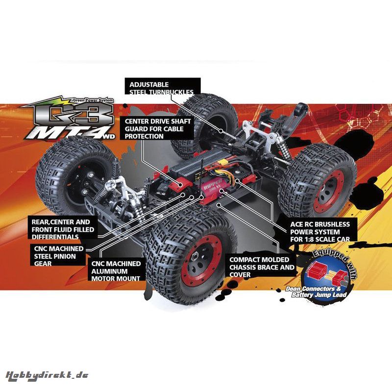 MT4 G3 1:8 4WD 6S Brushless MONSTER 2000KV RTR 2.4G ROT Thunder Tiger 6401-F111