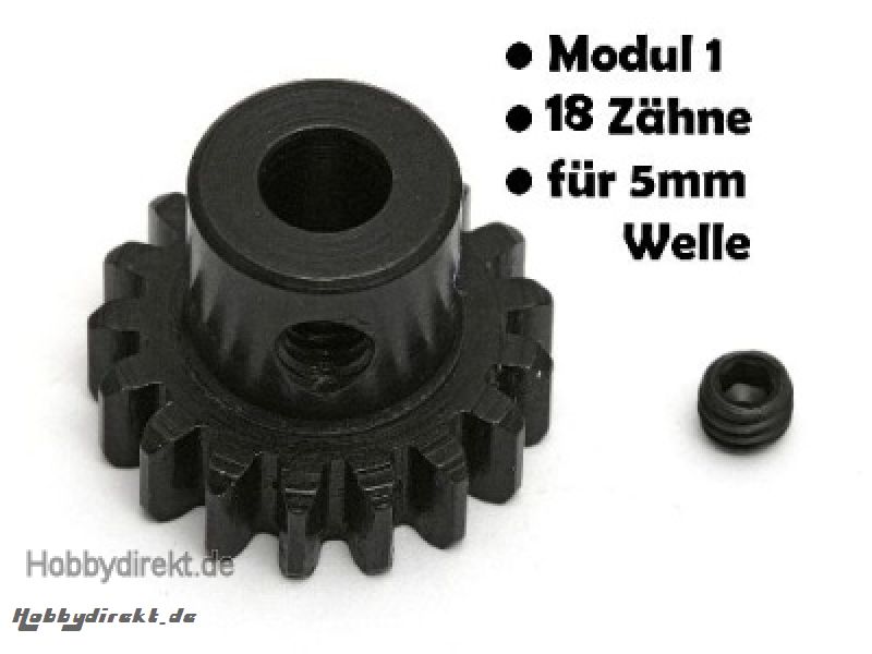 Motor-Ritzel, Modul 1, Stahl, 18 Zähne, 5mm Welle Thunder Tiger 03089593