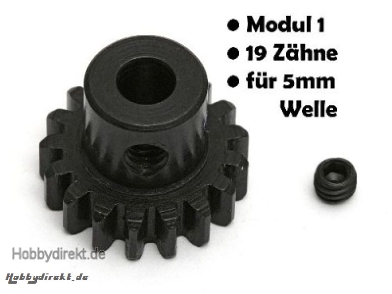 Motor-Ritzel, Modul 1, Stahl, 19 Zähne, 5mm Welle Thunder Tiger 03089594