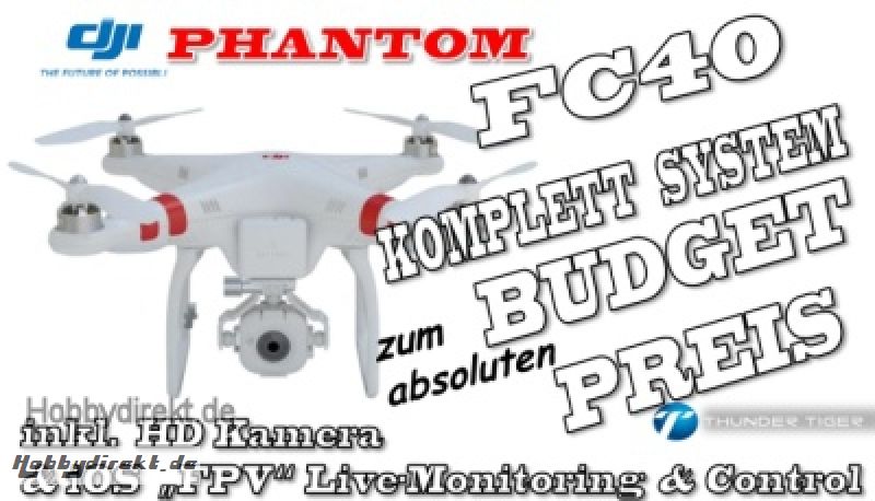 DJI PHANTOM FC40 QuadroCopter GPS RTF inkl. HD Kamera Thunder Tiger 036FC40