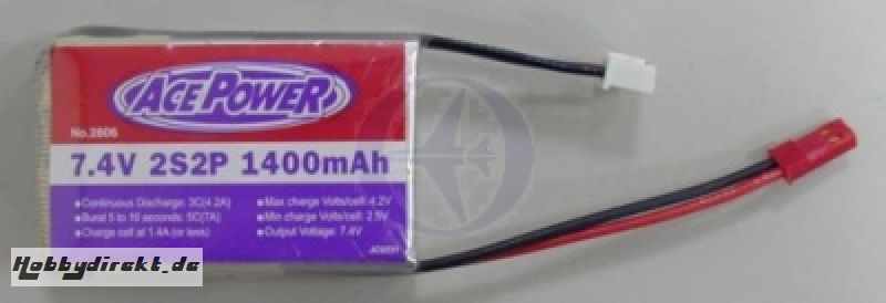 LiPo Batt, 2S2P/1.4Ah/05 C Thunder Tiger 2806