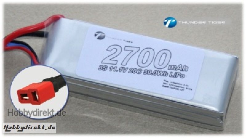 LiPo 3S 2700mAh 11,1V 20C mit US Deans Style Stecker Thunder Tiger 2814X