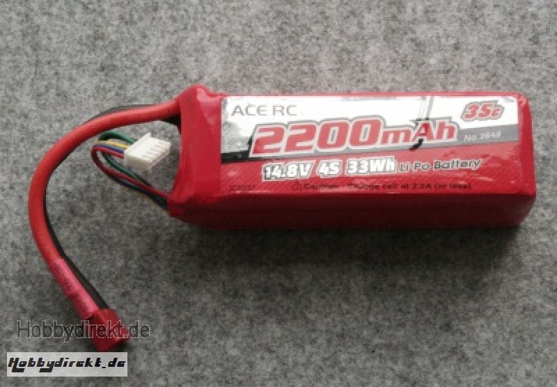 LiPo 4S 2200mAh 14,8V 25C, US Deans Style T-Stecker Thunder Tiger 2848-T