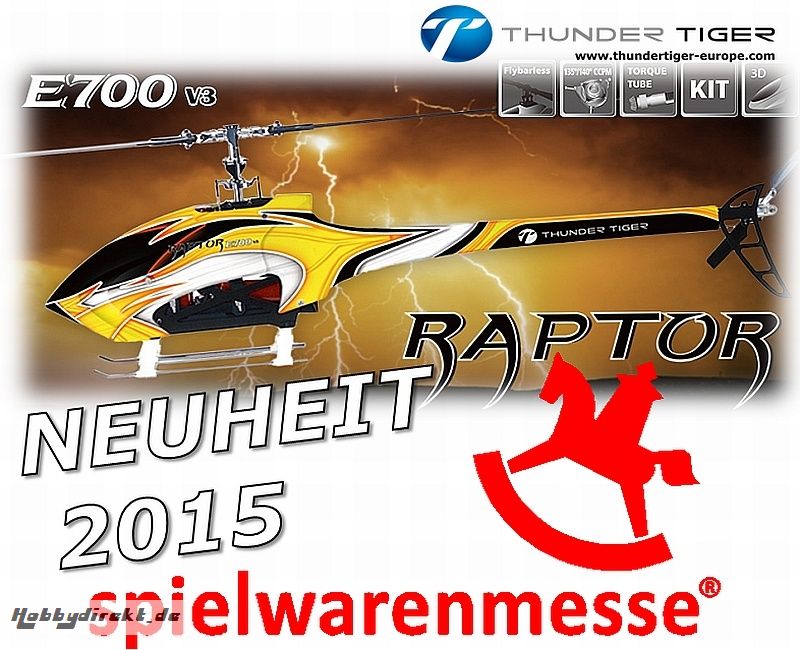 E700 RAPTOR V3 Flybarless Elektro Rumpf-Helikopter Kit Thunder Tiger 4761-K30