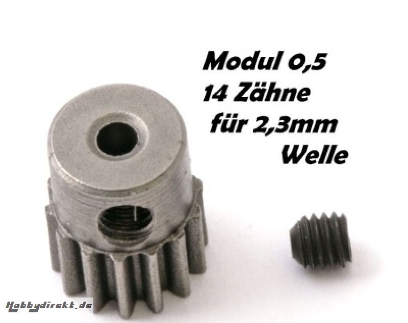 Motor-Ritzel M0,5 14Z, Welle 2,3mm z.B. für NOSRAM Micro 370 Thunder Tiger PD2184T