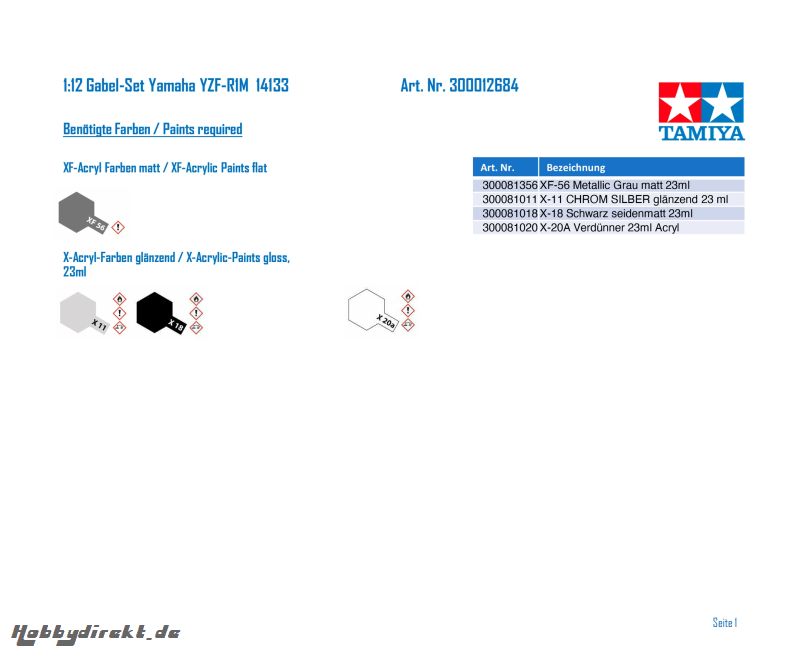 1:12 Gabel-Set Yamaha YZF-R1M 14133 Tamiya 12684 300012684