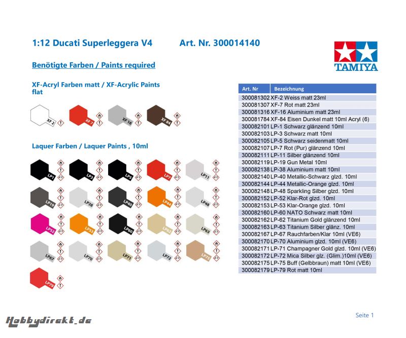 1:12 Ducati Superleggera V4 Tamiya 14140 300014140