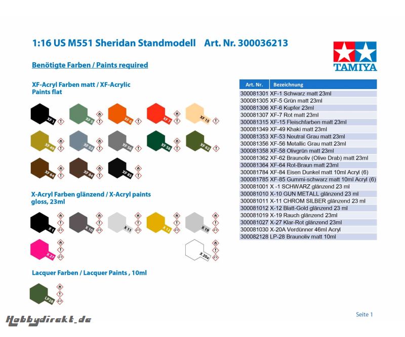 1:16 US M551 Sheridan Standmodell Tamiya 36213 300036213