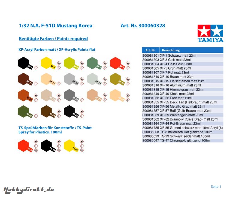 1:32 N.A. F-51D Mustang Korea Tamiya 60328 300060328