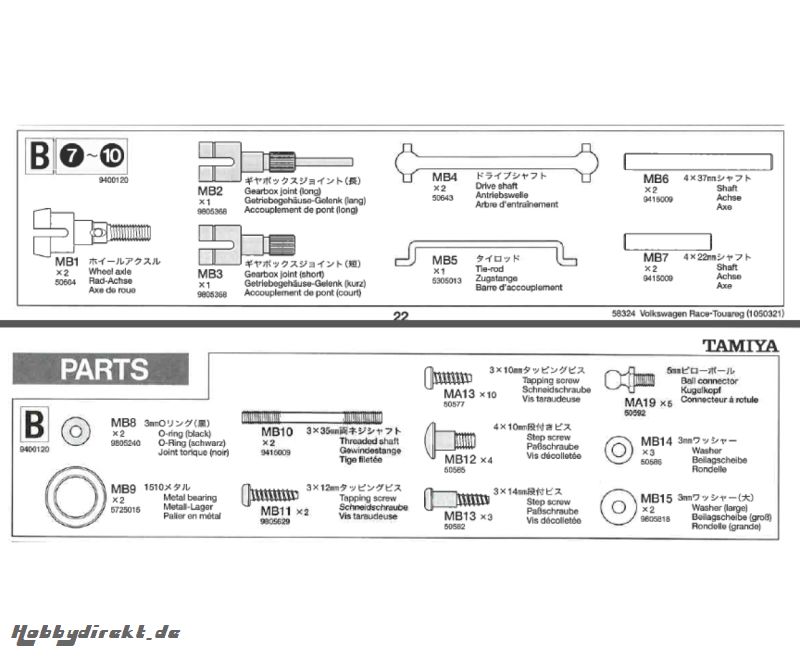 Metallteile-Beutel B 58324 Tamiya 9400120