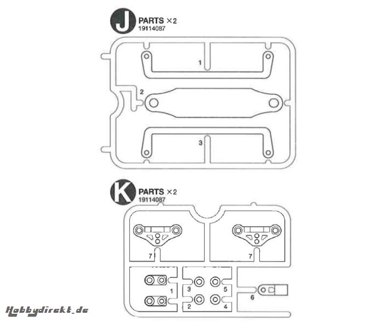 TRF502X J/K Teile Akku-/Querlenkerhalt. Tamiya 9114087 319114087