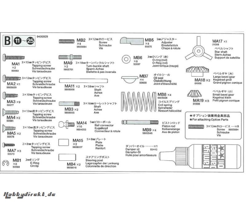 Metallteile-Beutel B Schrau./Dämpf.58451 Tamiya 9400929 319400929