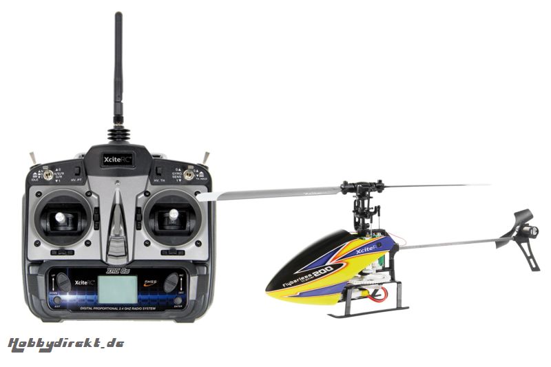 XciteRC Flybarless 200 Trainer RTF 2.4 GHz 4 Kanal Hubschrauber gelb/blau mit 6S Profi 6 Kanal Sender XciteRC 13000110