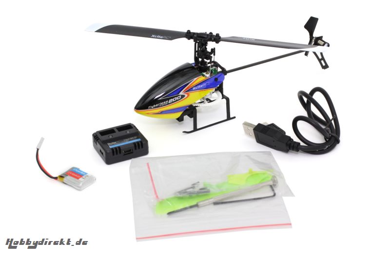 XciteRC Flybarless 200 Trainer RTF 2.4 GHz 4 Kanal Hubschrauber gelb/blau mit 6S Profi 6 Kanal Sender XciteRC 13000110