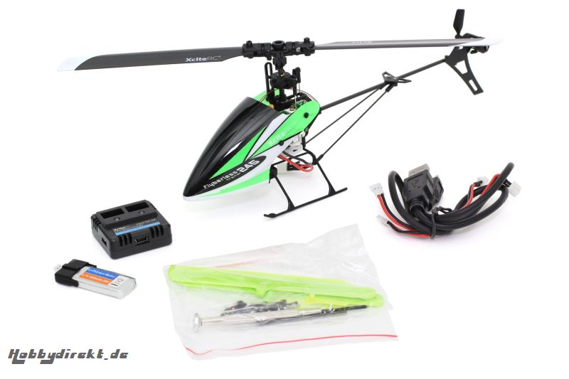 XciteRC Flybarless 245 Trainer RTF 2.4 GHz 4 Kanal Hubschrauber grün/weiß mit 6S Profi 6 Kanal Sender XciteRC 13001120