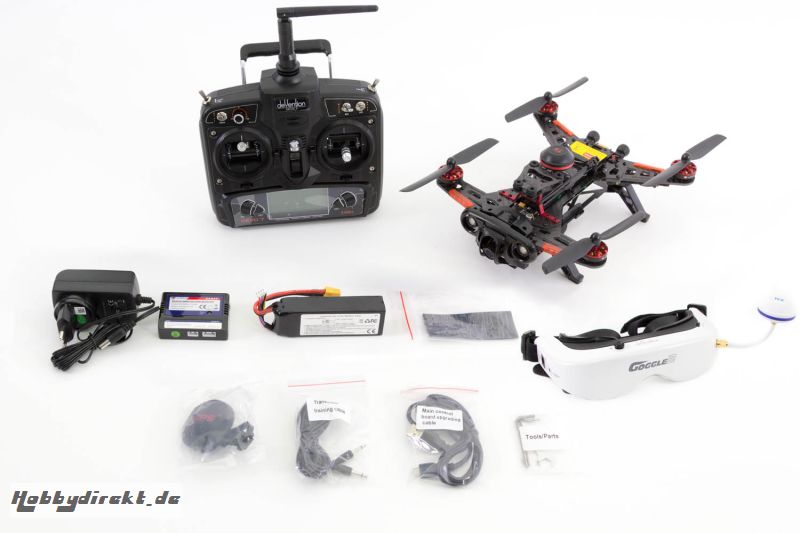 XciteRC FPV Racing-Quadrocopter Runner 250 Advance RTF - FPV-Drohne mit Full HD-Kamera, Videobrille, GPS, Akku, Ladegerät und DEVO 7 Fernsteuerung Wal