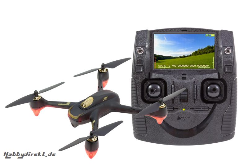 Hubsan X4 FPV Brushless Quadrocopter schwarz - RTF-Drohne mit HD-Kamera, GPS, Follow-Me, Akku, Ladegerät und Fernsteuerung mit integriertem Farb-Monit